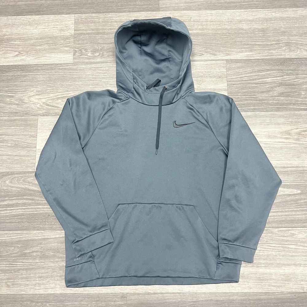 Nike Dri‎ Fit Hoodie Womens Medium Gray Mock Neck Gym Athletic Sweatshirt Black